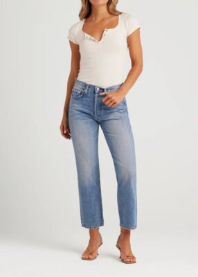 $215 Edwin Kali Ankle 90's Boyfriend Jeans in Double Cross Blue 32 NEW E713