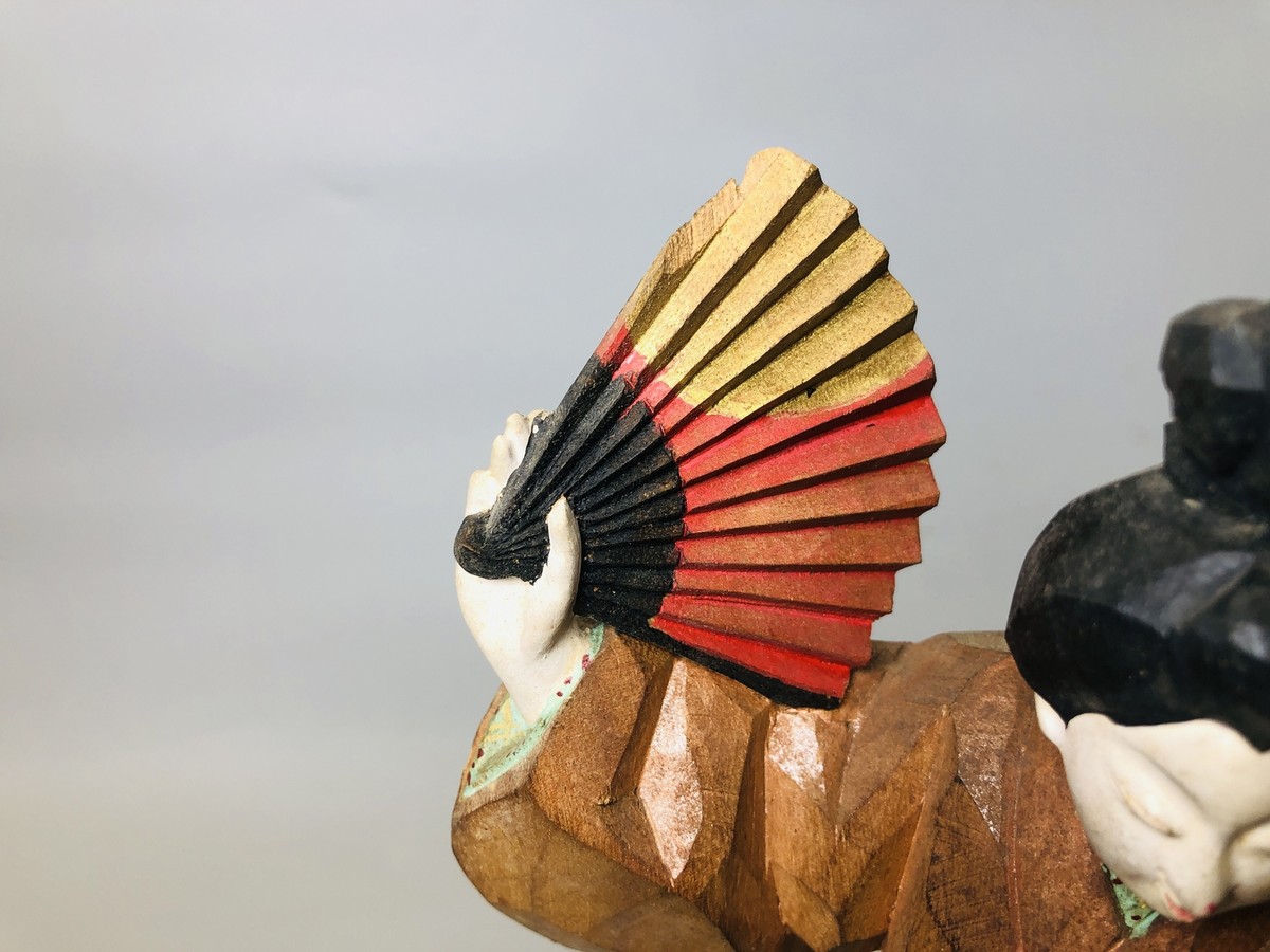 Y5885 STATUE wood carving colored dancing figure signed box