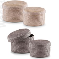 2er SET Körbe Korb Bad Küche Kosmetik Körbchen rund Deckel grau natur braun