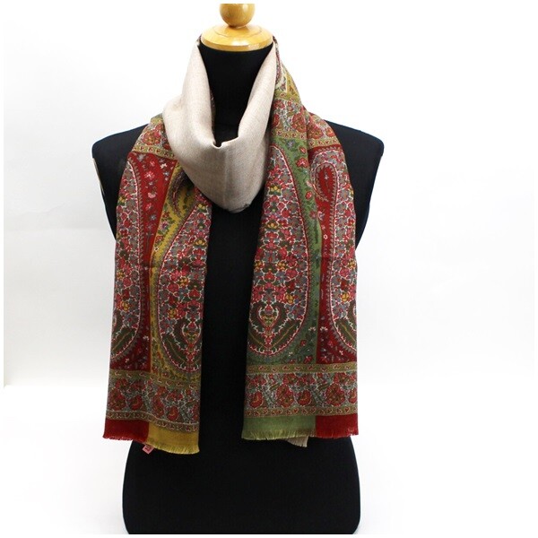 Authentic ETRO Rectangular Stole Shawl Beige Pais… - image 1
