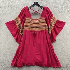 Umgee Mini Dress Women’s S Pink Multicolor Boho Print Strappy Back Flared Sleeve