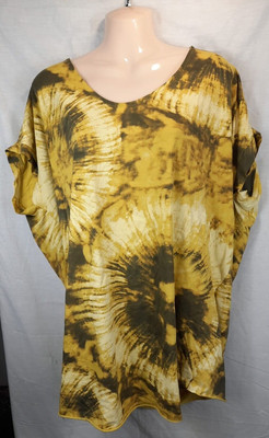 Women Blouse Shirt Green Tie Dye Print Round Neck Short Sleeves Ladies Top UK 6