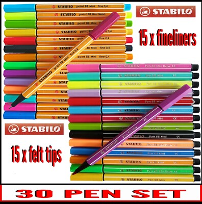 Stabilo Point Fineliner + Filzstifte x 30 Stifte inkl. Neonfarben