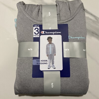 Champion Girls Heavyweight 3 Piece Tee, Hoodie & Legging Set (Oxford Heather, 5)