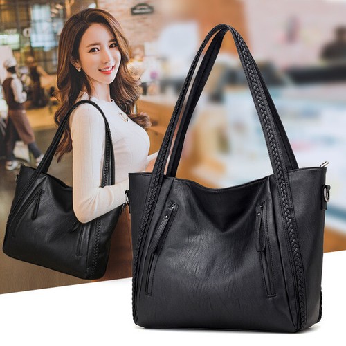 Grande Capacità Pelle Borsa Casual Borsa a Spalla Donna Pocket Morbida Nera  | eBay