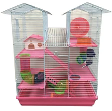 Pink Large 5-Levels Twin Towers Hamster Degu Habitat Cage Gerbil Mouse Mice  