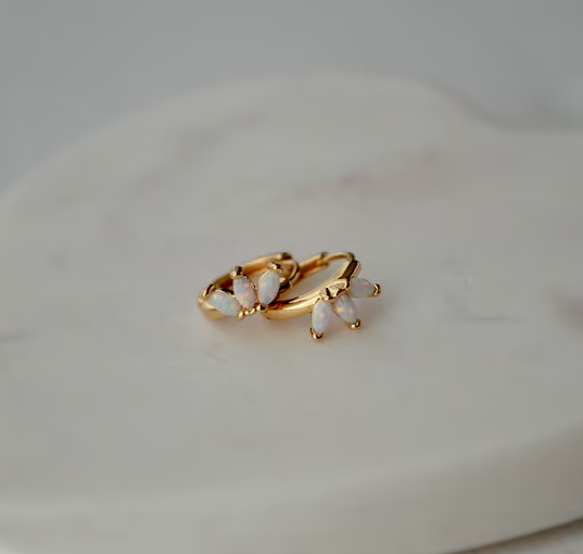 Fire Opal Small Marquise Hoops Huggie Earrings 14K Yellow Gold Plated 0.50Ct