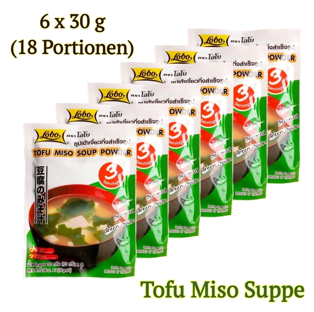 [ 6 x 30 g] Sopa de miso de tofu instantáneo Lobo, 18 porciones en total