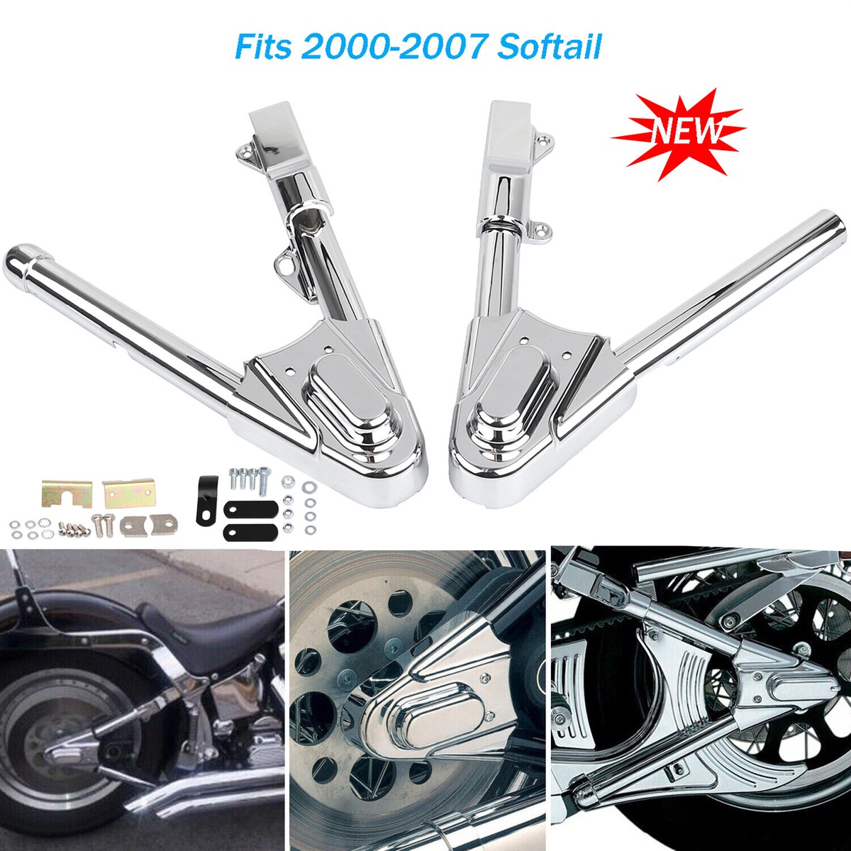 Chrome Rear Swingarm Phantom Cover Kit For Harley Heritage Softail