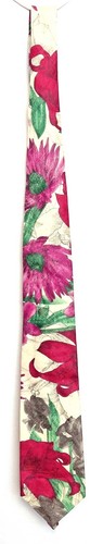 Vintage Keys & Lockwood Cotton Necktie Tie Mod Floral White Red Spring Easter - Picture 3 of 6