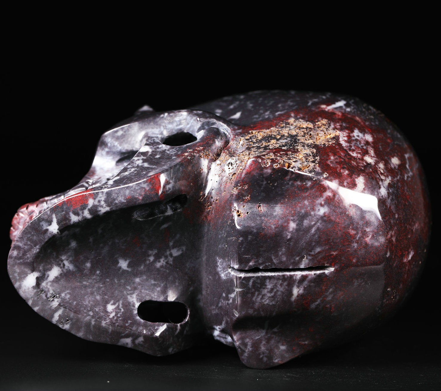 Huge 5.0" Chicken Bloodstone Carved Crystal Skull, Realistic, Crystal Healing