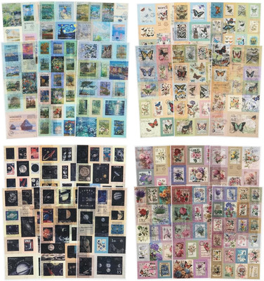 24Pcs Retro Stamp Washi Stickers, Vintage Stickers for Scrapbooking, DIY Crafts,
