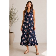 Lauren Ralph Lauren Cottagecore Navy Floral Poppy Ruffle Midi Dress LN02178