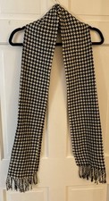 Fringed Scarf Black White Houndstooth Pattern Soft 12 x 34"