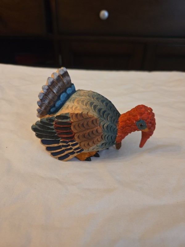 Vintage Handcarved And Painted Wooden Turkey Figurine 4.5”
