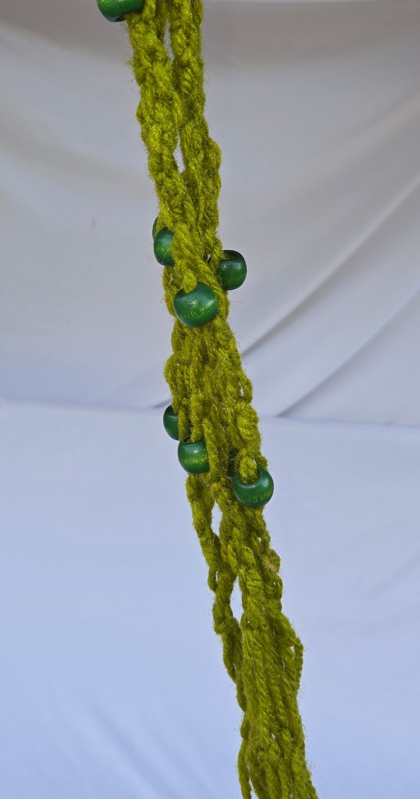 Vintage Yarn Macrame Green Beads Pot Plant Holder Hanger 38" for 10" to 12" Pots