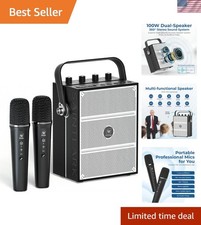 100W Powerful Voice Amplifier with 2 Wireless Microphones, Big Pro Sound Port...