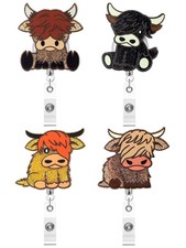 Kigeli 4 Pcs Highland Cow Badge Reel Retractable Glitter Cute Badge Reels Fun...