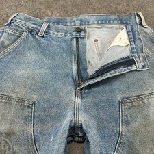 Carhartt Jeans Mens 34x34 Blue Double Knee Dungaree Light Wash Distressed Grunge