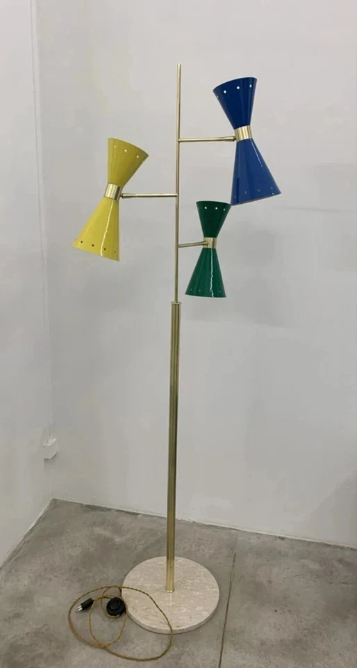 Lámpara de pie trípode Diabolo vintage de latón de los años 50 foco de latón lámpara de pie Sputnik Foto 3 de 4