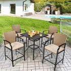 5 Piece Rattan Patio Bar Set Table 4 Stools Garden NEW