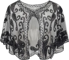 BABEYOND 1920s Shawl Wraps Sequin Beaded Evening Cape Bridal Shawl Bolero Flappe