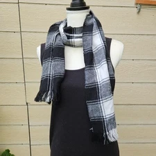 black and white plaid rectangle scarf unisex