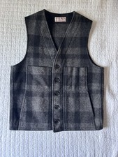 Vintage Filson Vest Mens Gray Black Mackinaw Plaid Wool Style 20 Made in USA