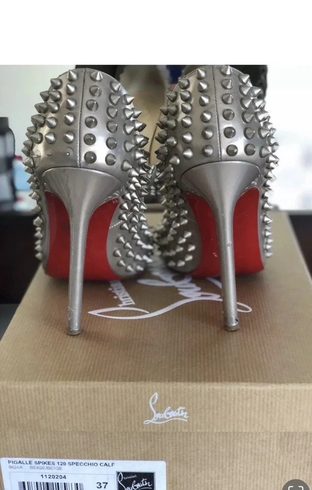 Christian Louboutin black pigalle spikes patent leather pumps 37 - Image 2 of 4