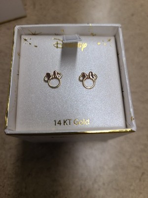 Disney Children's Minnie Mouse Silhouette Stud Earrings in 14k Gold & Rose Gold 