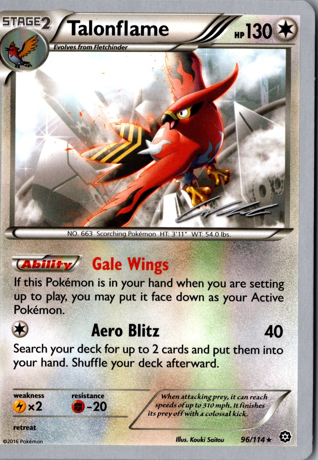 Talonflame 96/114 Rare World Championships 2016 Lightly Played Pokemon Card
