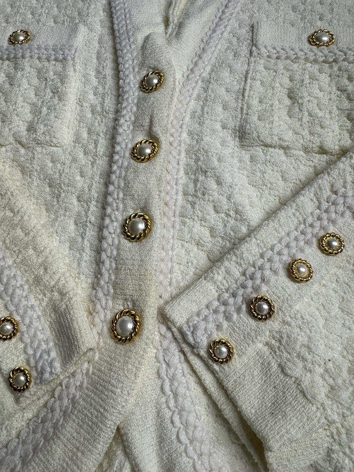 Cárdigan Vintage Mondi Mujer Marfil Perla Dorado Botones EU 44 Talla US 14 Foto 2 de 4