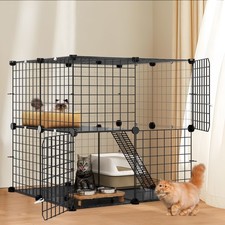 Uforic 28" 2  Tier Cat Playpen, DIY Metal Kennel for Cats, Ferrets, Black