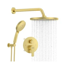 Shower Set - Brushed Gold Finish, Powerful High Pressure Showerhead System wi...