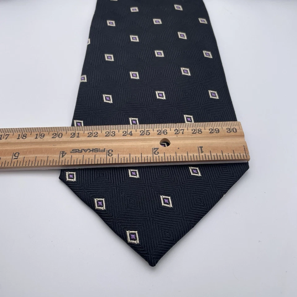 Corbata geométrica Polo Ralph Lauren 100 % seda hecha en EE. UU. 57” X 4” diamantes negros Foto 4 de 4