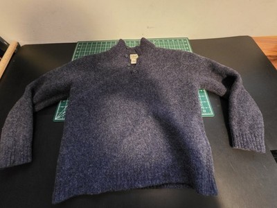 LL Bean Men s 100% Lambs Wool Mock Neck Sweater Blue Sz M Shrunk Undersized
