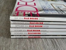 Elle Decor Magazine 2016: LOT OF 6 ISSUES: May Through December 