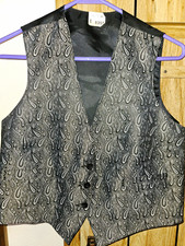 Ladies Size L Gray/Black Paisley Formal Vest Satin Back Regular Fit
