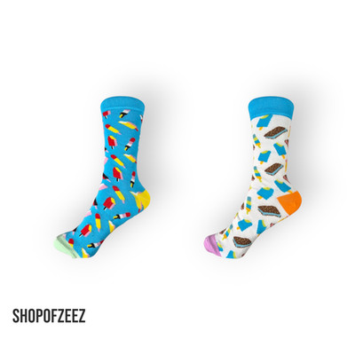 Ice Cream Sandwich & Ball Ice Theme Socks - Popsicle Theme - Colourful Ice Socks