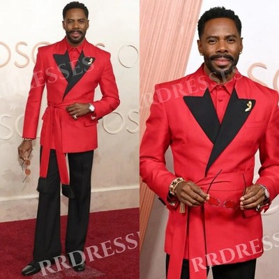 Red Men's Suit Party Prom 2Pcs Evening Formal Jacket Coat Peak Lapel Birthday