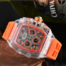 Luxury Best Sport Men's Watch Transparent Case Chronograph Quartz Brand Gift NEW