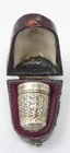 Thimble Case Leather Fitted Box With Silver Plated Sewing Thimble Victorian
