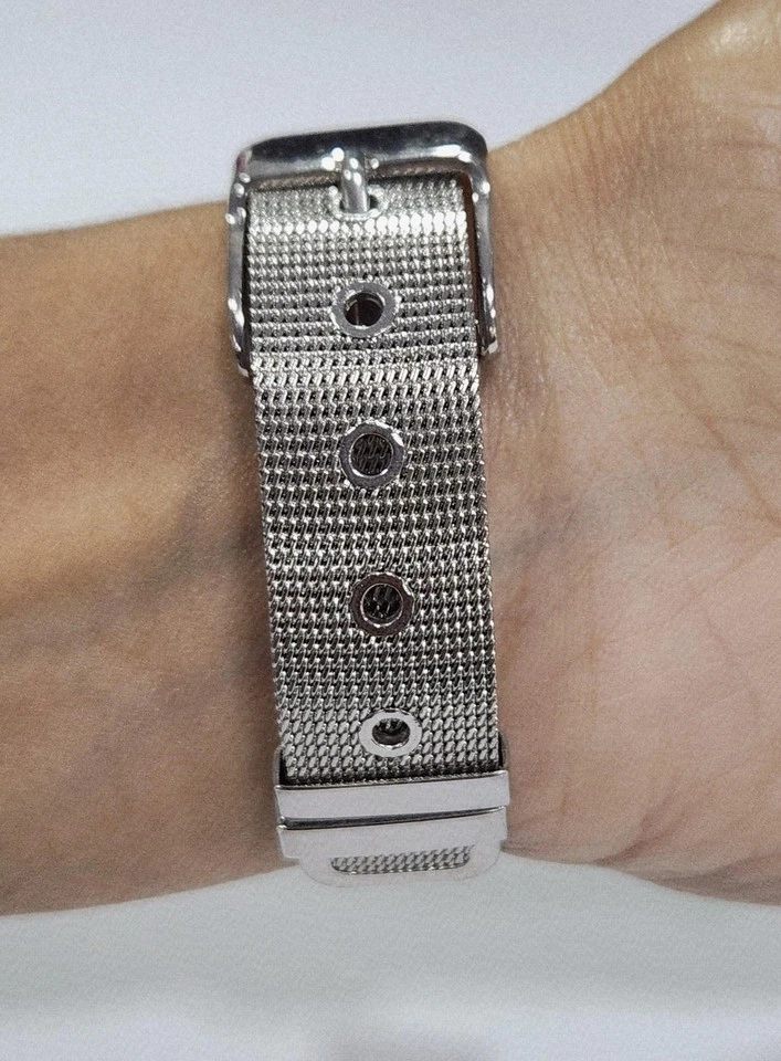 Pulsera HSN Belt Like Link 8" chapada en oro blanco 14K Foto 2 de 4