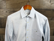 Lacoste Shirt Men 38 Medium Blue Check Classic Fit Vintage Button Up Long Sleeve
