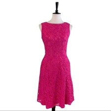 Adrianna Papell Party Dress Fuchsia Pink Lace A-line Dress Women's Size 4