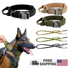 Tactical Heavy Duty Nylon Large Dog Collar w/Handle Military With Metal Buckle