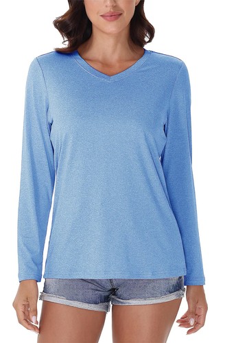 UPF50+ Women's Sun Shirts Long Sleeve V Neck Quick Dry Outdoor Running Hiking Te - Picture 7 of 26