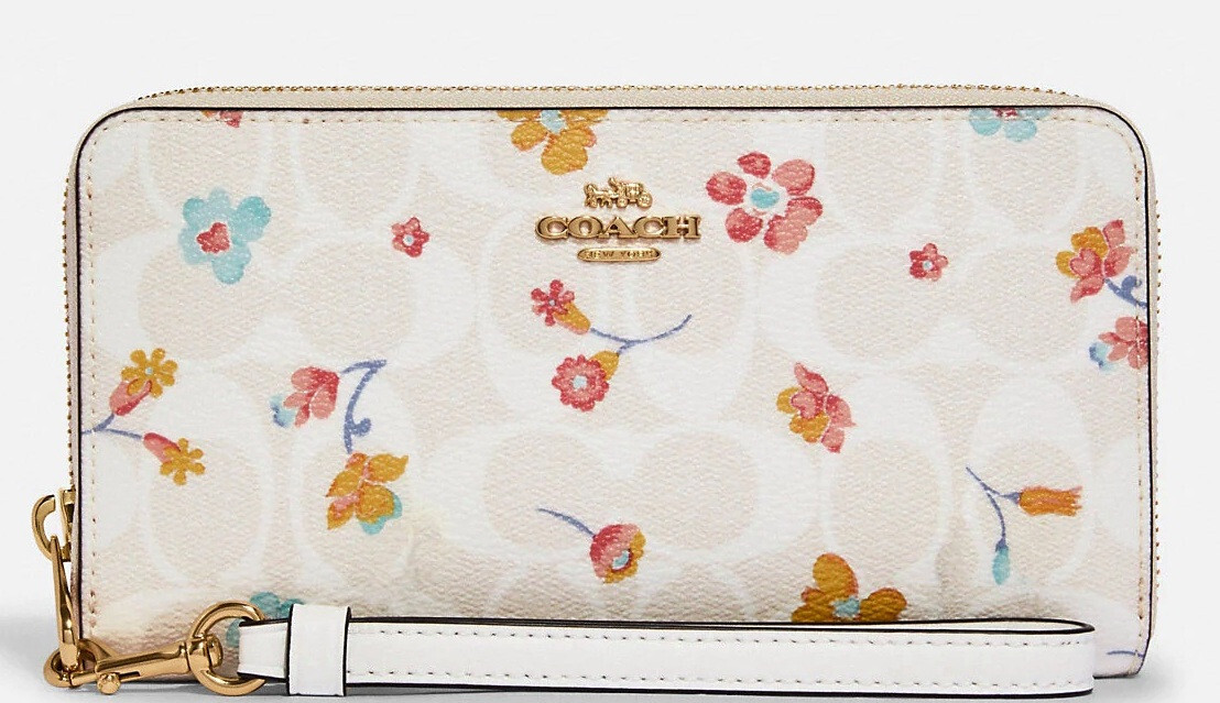 New Coach Signature Pink Floral Zip Around Wallet Bag