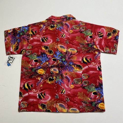 Camicia hawaiana originale KY's acquario pesci coralli rossi ragazzi taglia 7/8 - Foto 9 di 14