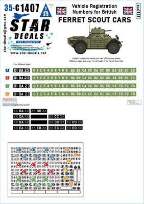 SRD35C1407 1:35 Star Decals - Ferret Scout Cars - Vehicle Registration Numbers